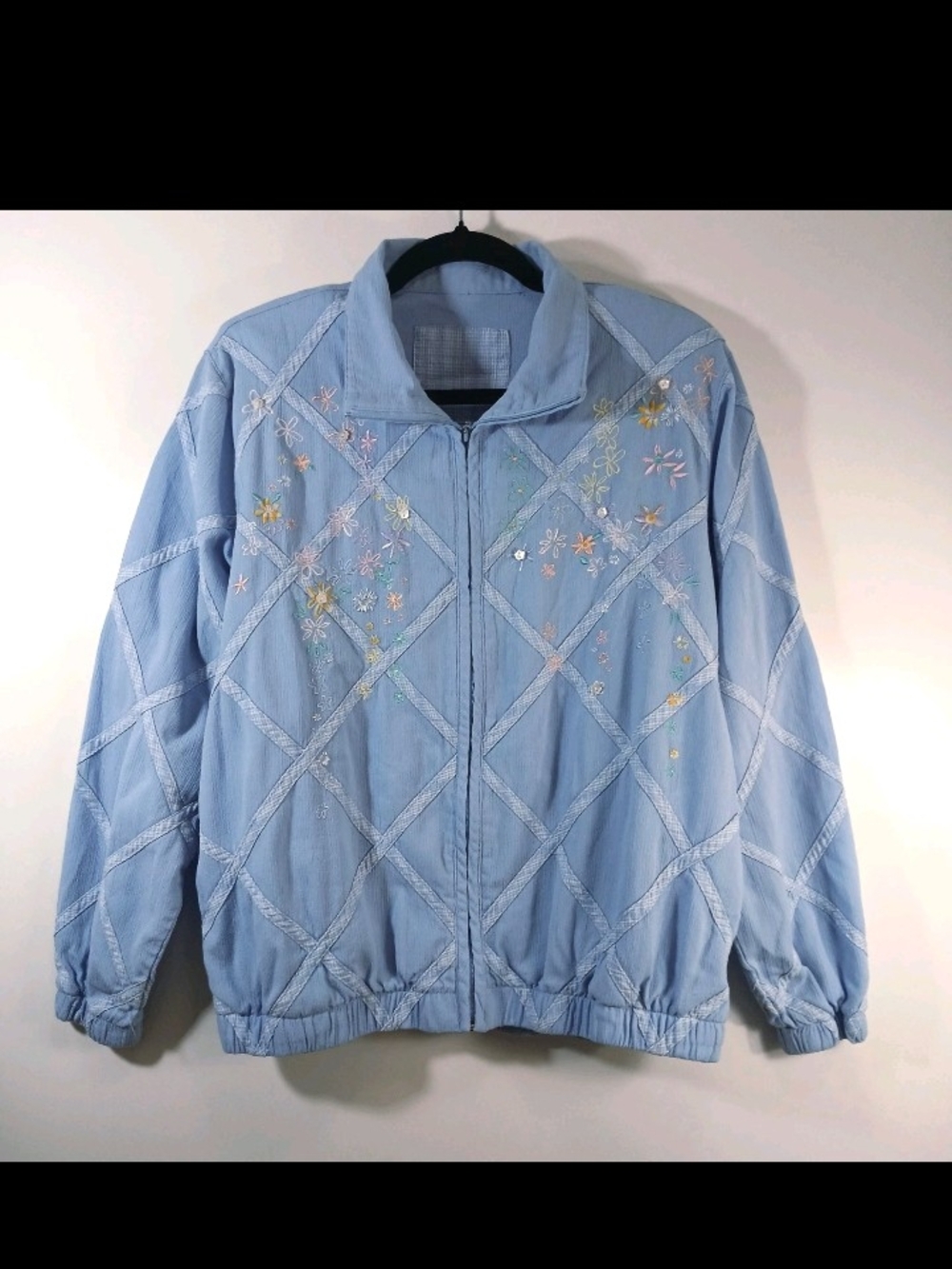 Vtg Koret Francisca Light Blue Embroidered Bomber Jacket - Women's Medium